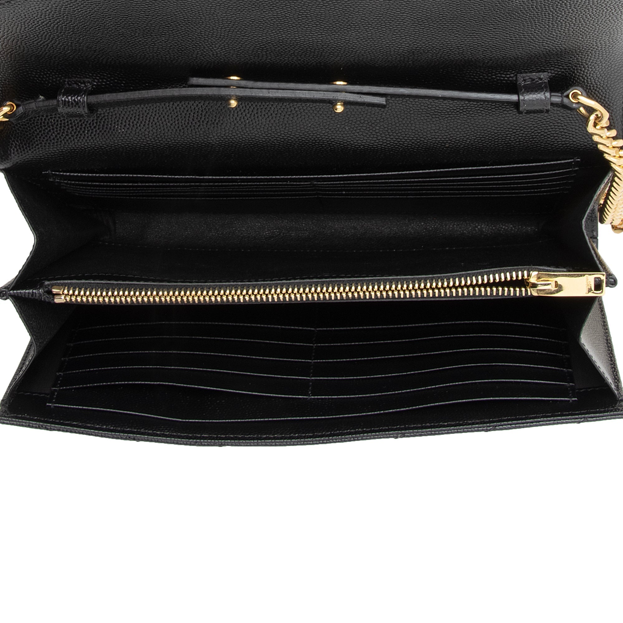 Saint Laurent Matelasse Grain de Poudre Monogram Chain Wallet (SHF-22718)