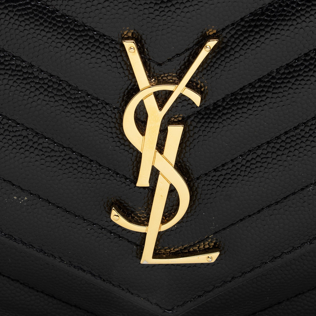 Saint Laurent Matelasse Grain de Poudre Monogram Chain Wallet (SHF-22718)