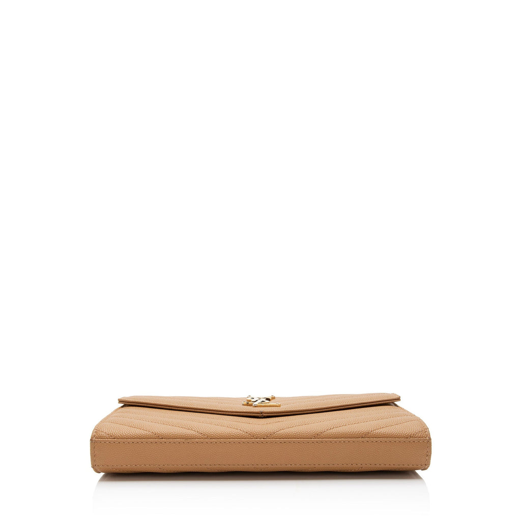 Saint Laurent Matelasse Grain de Poudre Monogram Chain Wallet (SHF-QuiirS)
