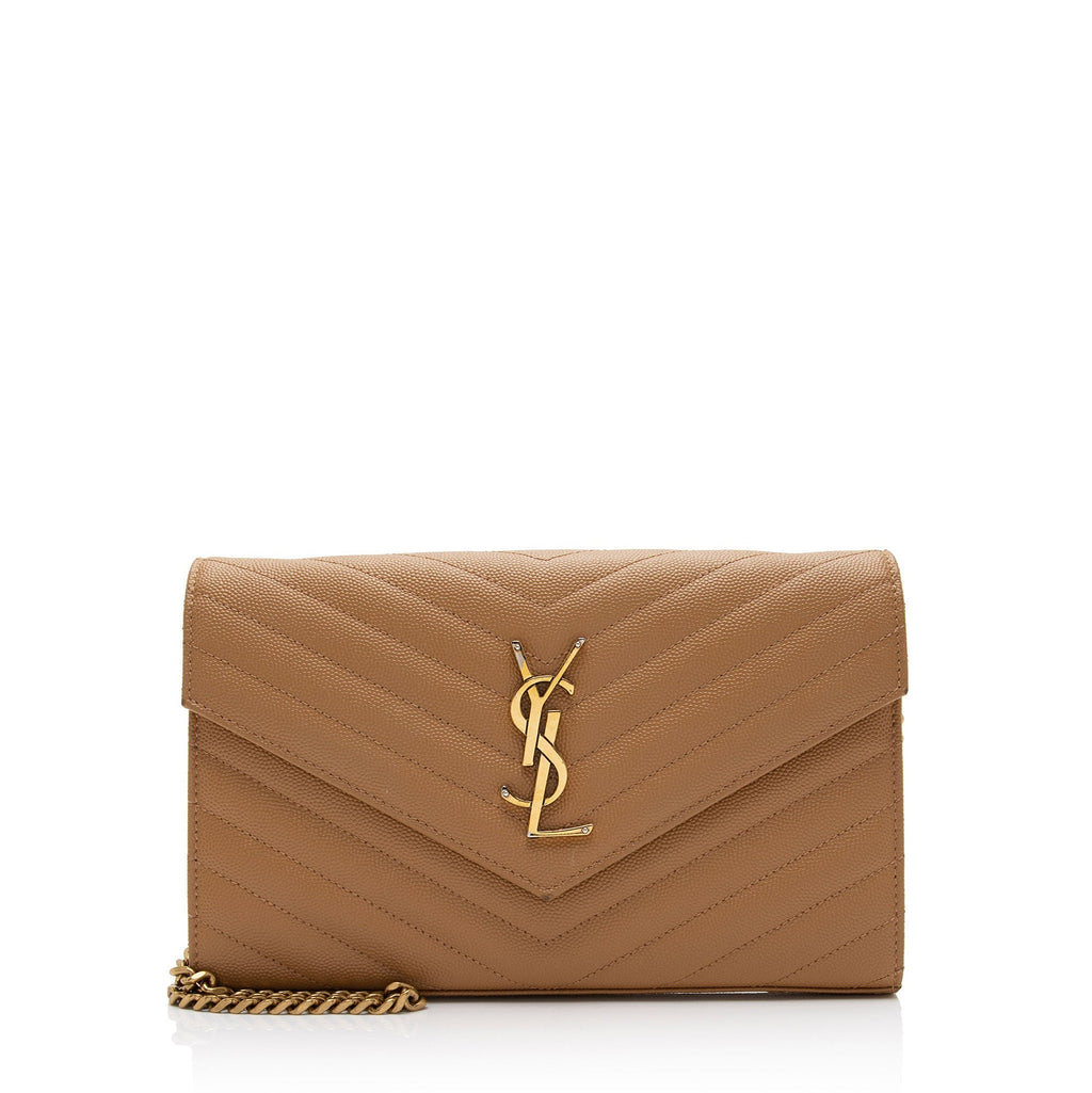 Saint Laurent Matelasse Grain de Poudre Monogram Chain Wallet (SHF-QuiirS)