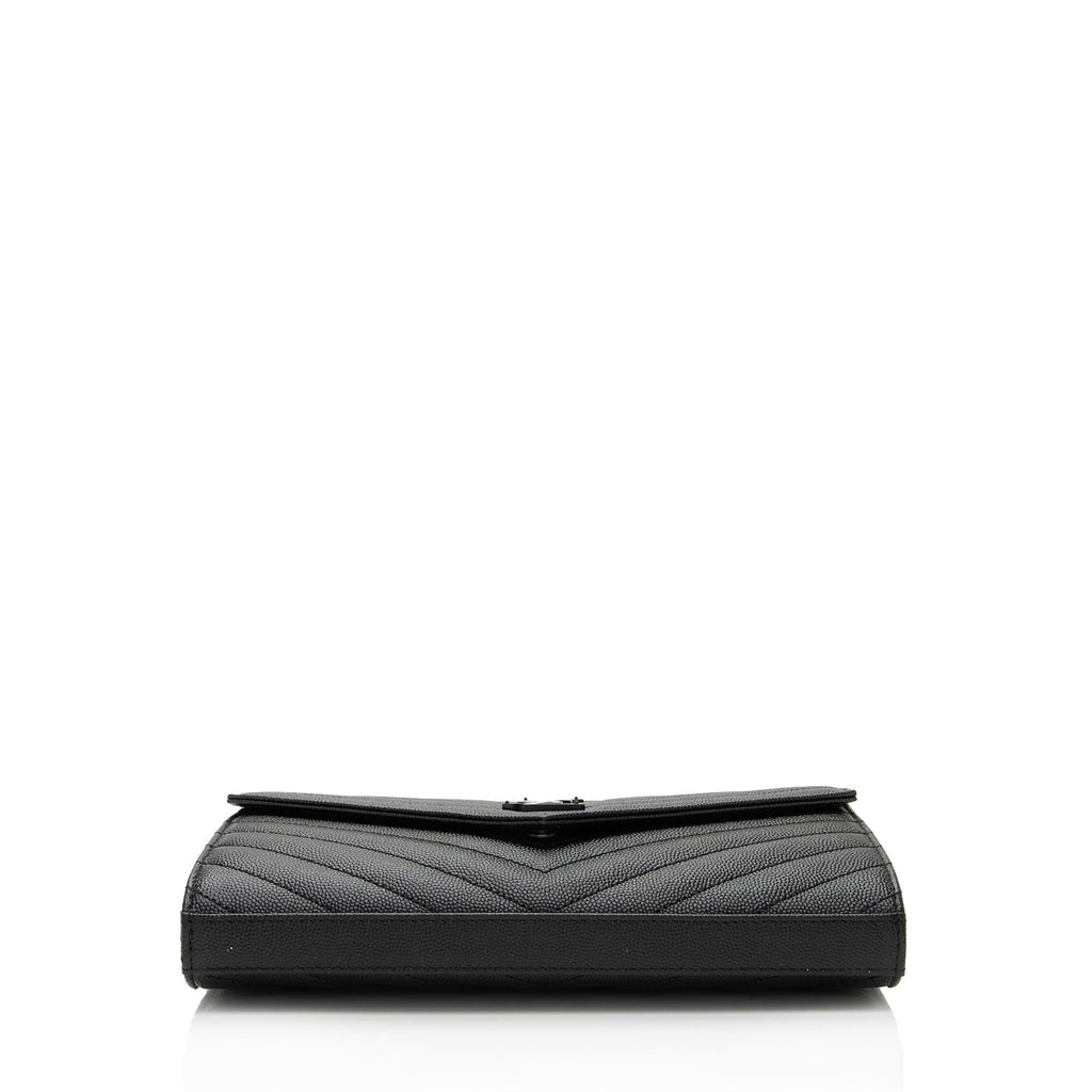 Saint Laurent Matelasse Grain de Poudre Monogram Chain Wallet (SHF-VLaP1U)