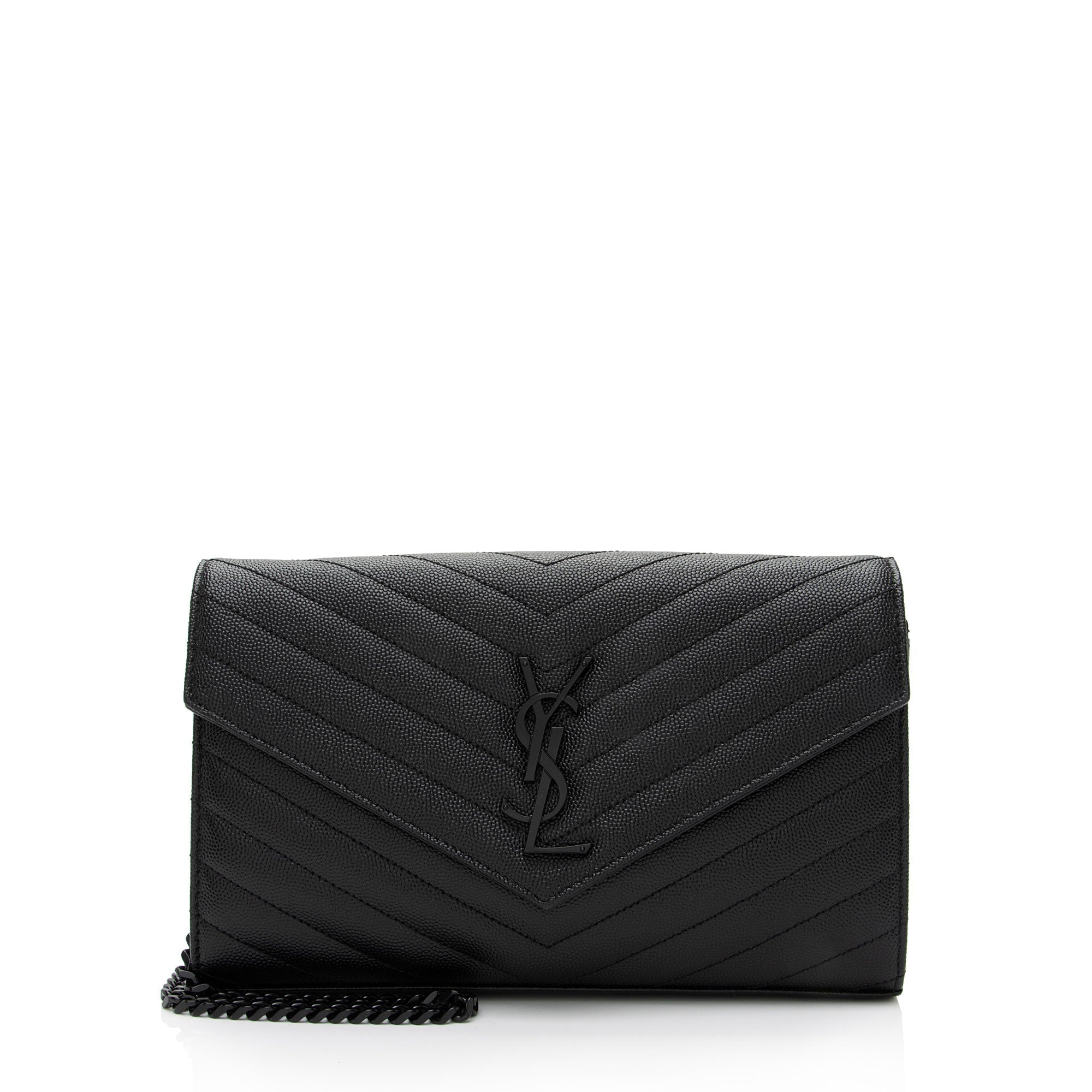 Saint Laurent Matelasse Grain de Poudre Monogram Chain Wallet (SHF-VLaP1U)
