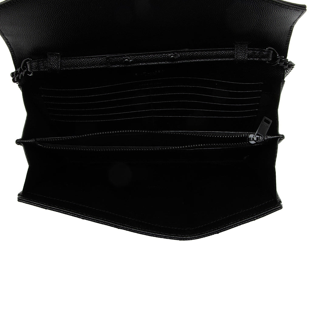 Saint Laurent Matelasse Grain de Poudre Monogram Chain Wallet (SHF-VLaP1U)