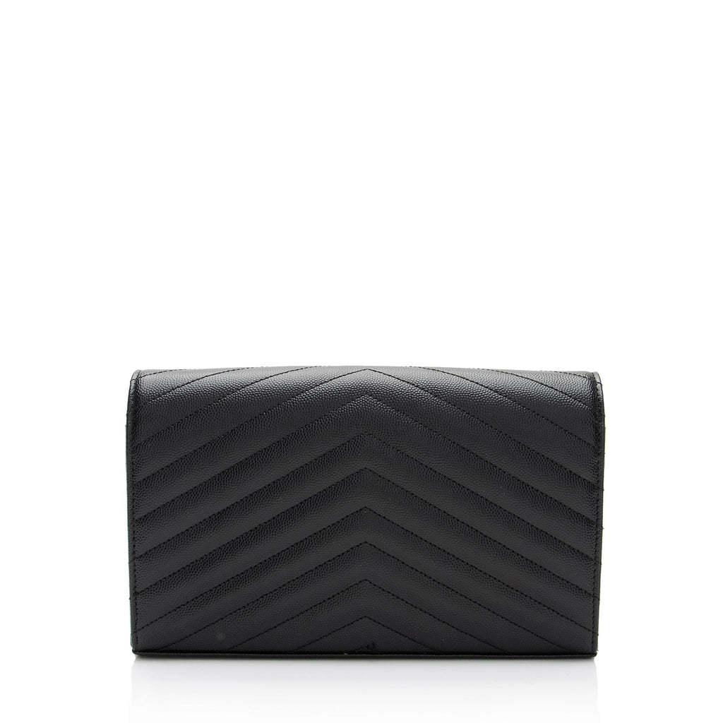 Saint Laurent Matelasse Grain de Poudre Monogram Chain Wallet (SHF-uoMWdL)