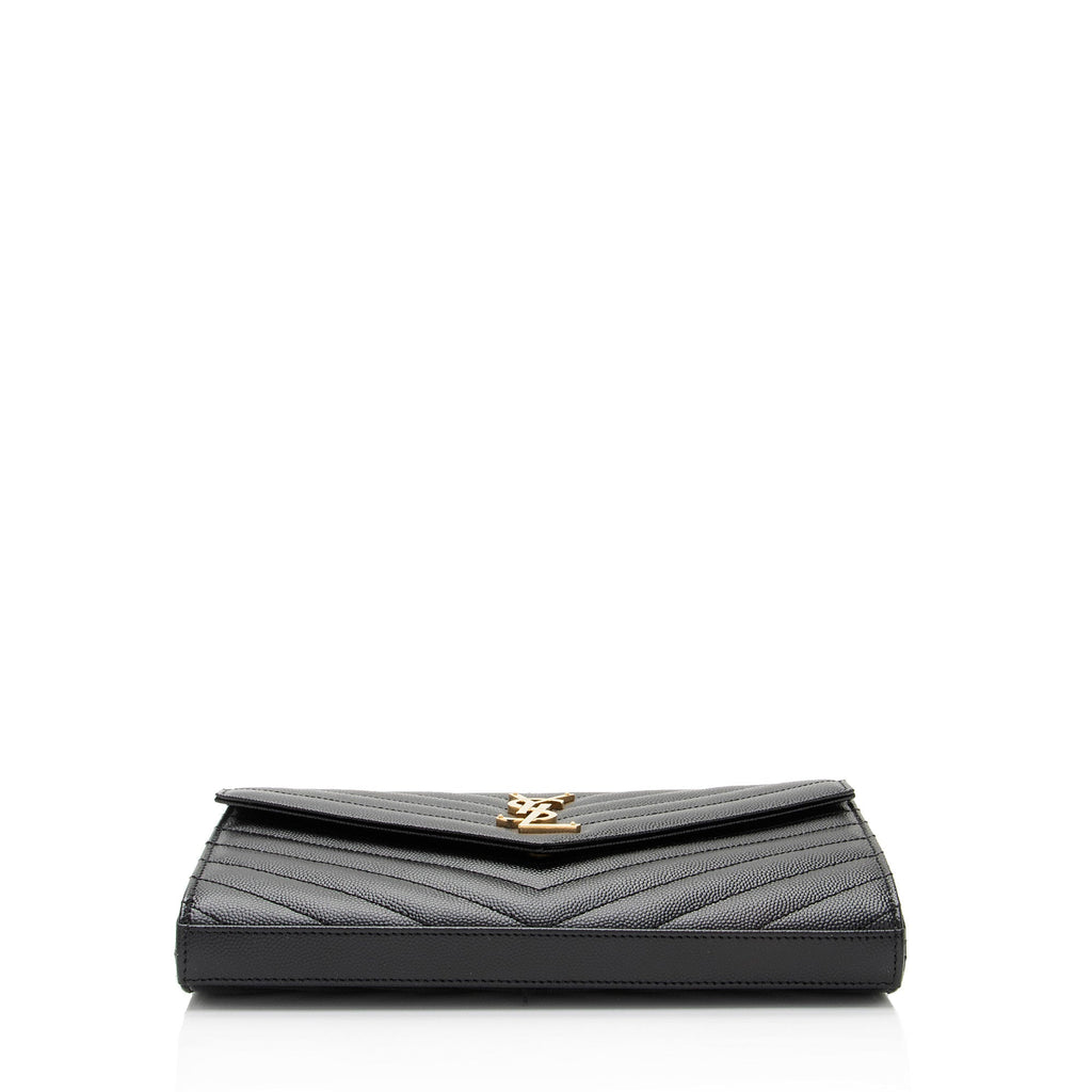 Saint Laurent Matelasse Grain de Poudre Monogram Chain Wallet (SHF-uoMWdL)