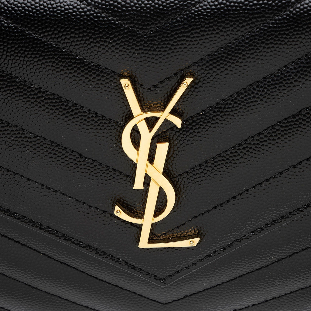 Saint Laurent Matelasse Grain de Poudre Monogram Chain Wallet (SHF-uoMWdL)