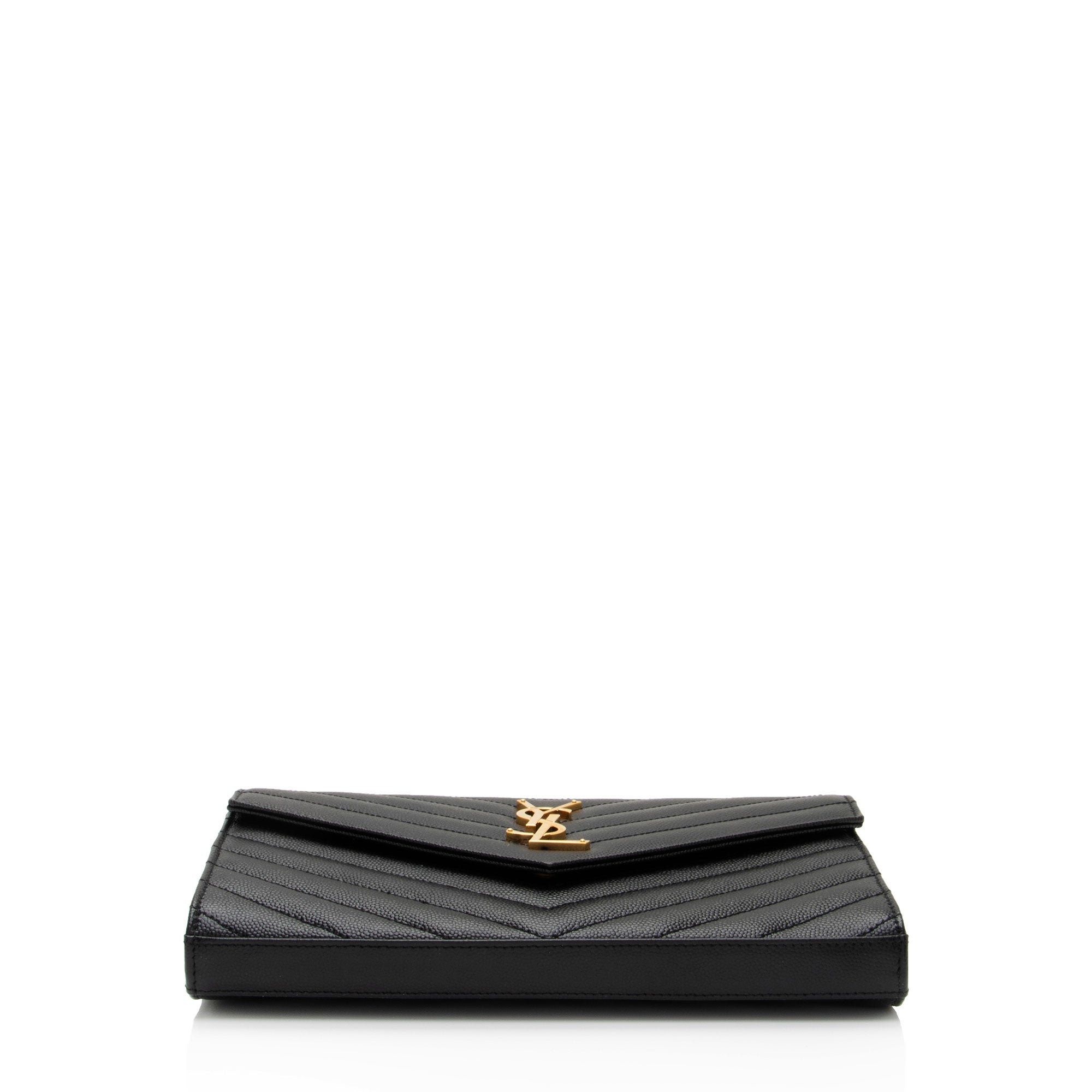Saint Laurent Matelasse Grain de Poudre Monogram Chain Wallet (SHF-oGbOur)