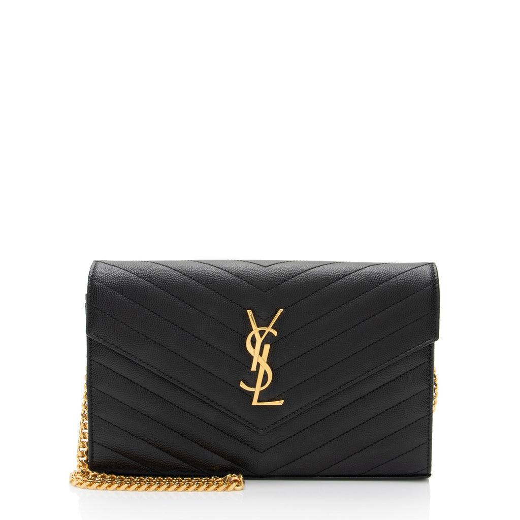 Saint Laurent Matelasse Grain de Poudre Monogram Chain Wallet (SHF-oGbOur)