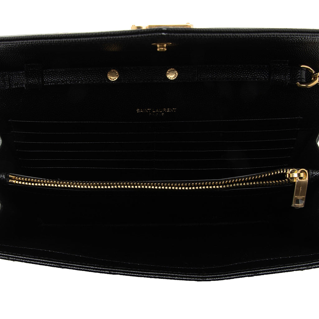 Saint Laurent Matelasse Grain de Poudre Monogram Chain Wallet (SHF-oGbOur)