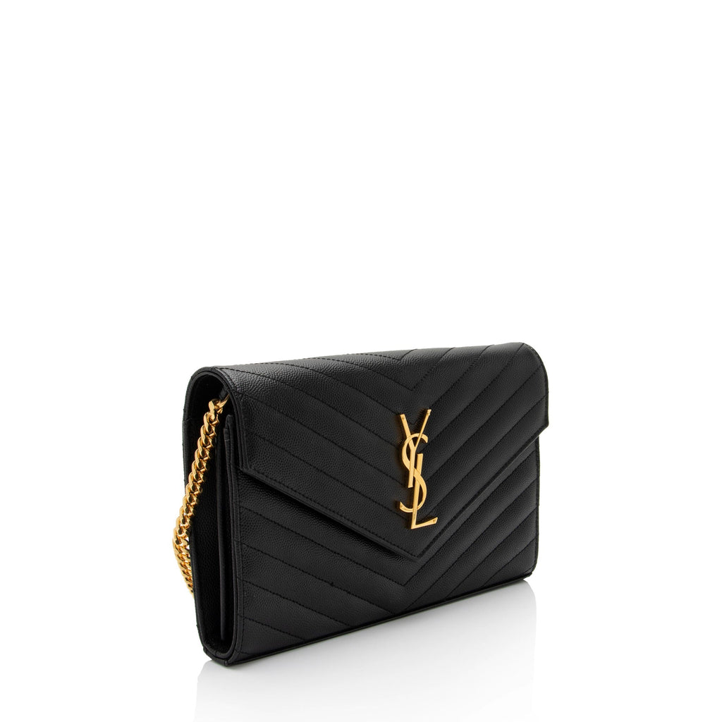 Saint Laurent Matelasse Grain de Poudre Monogram Chain Wallet (SHF-oGbOur)