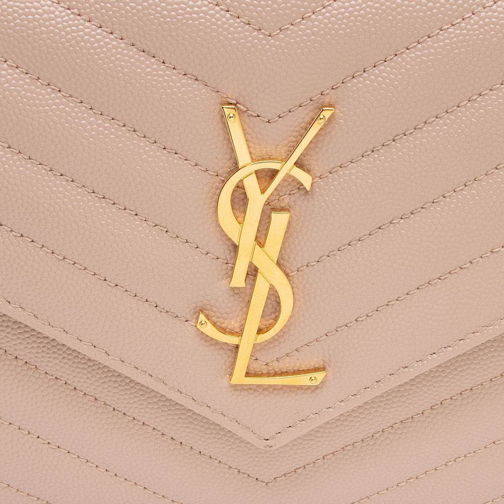 Saint Laurent Matelasse Grain de Poudre Monogram Chain Wallet (SHF-dl9giW)