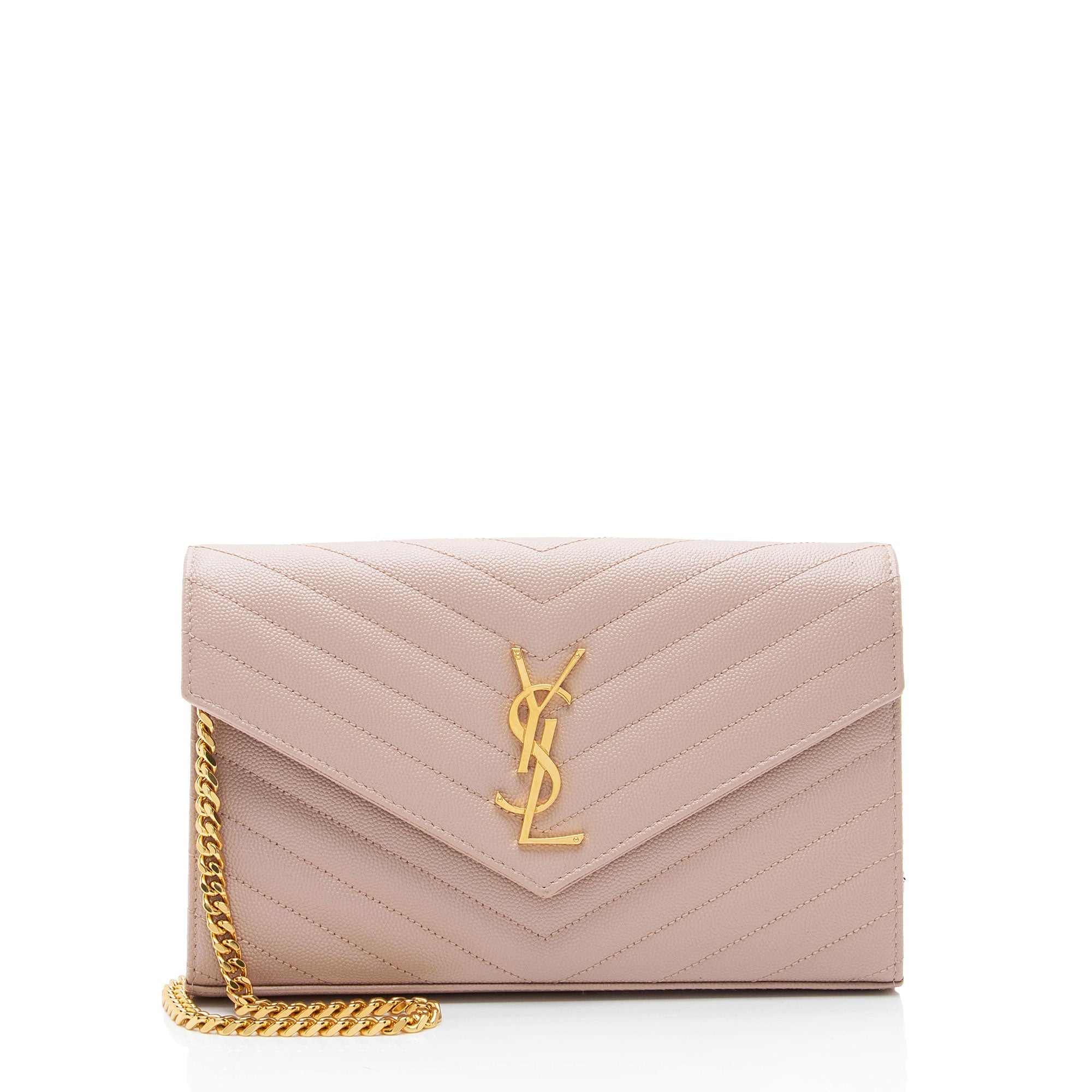 Saint Laurent Matelasse Grain de Poudre Monogram Chain Wallet (SHF-dl9giW)