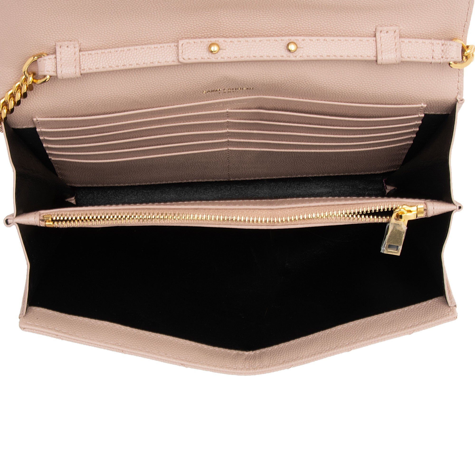 Saint Laurent Matelasse Grain de Poudre Monogram Chain Wallet (SHF-dl9giW)