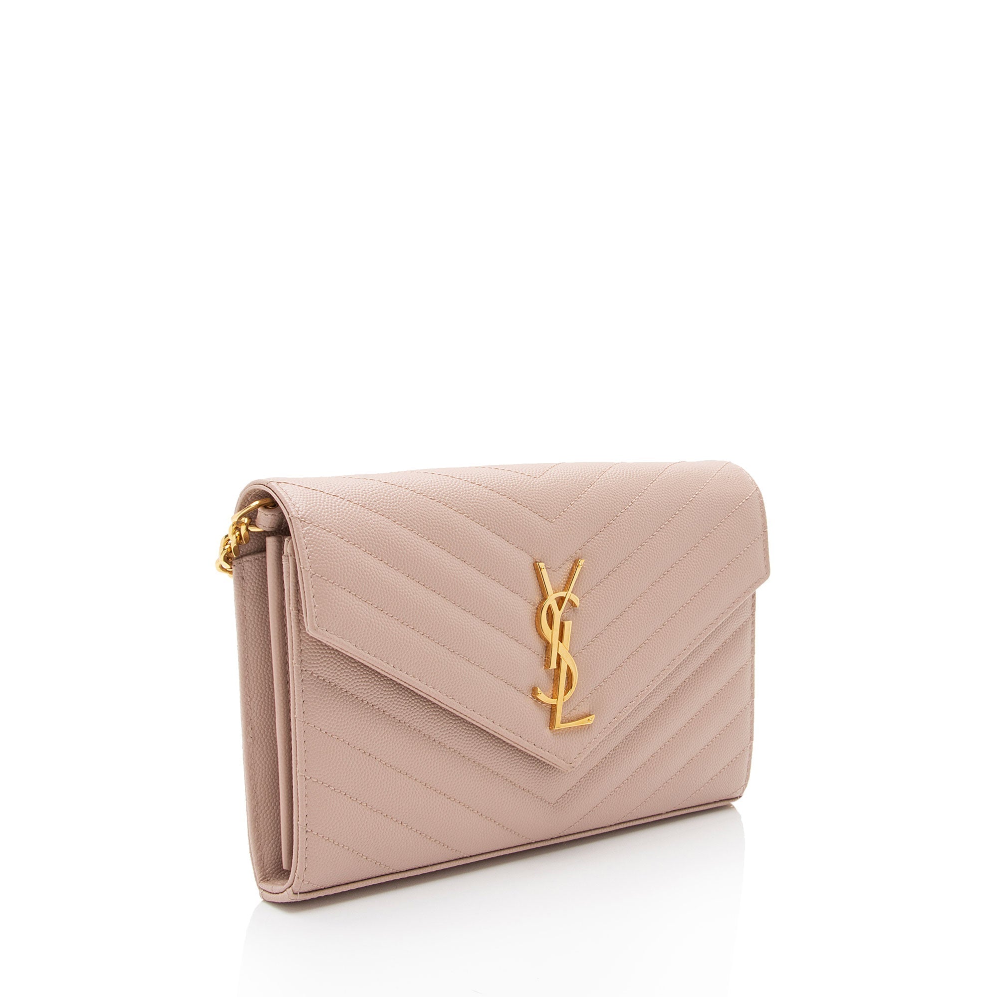 Saint Laurent Matelasse Grain de Poudre Monogram Chain Wallet (SHF-dl9giW)
