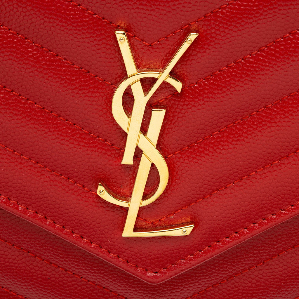 Saint Laurent Matelasse Grain de Poudre Monogram Chain Wallet (SHF-HJdOSr)