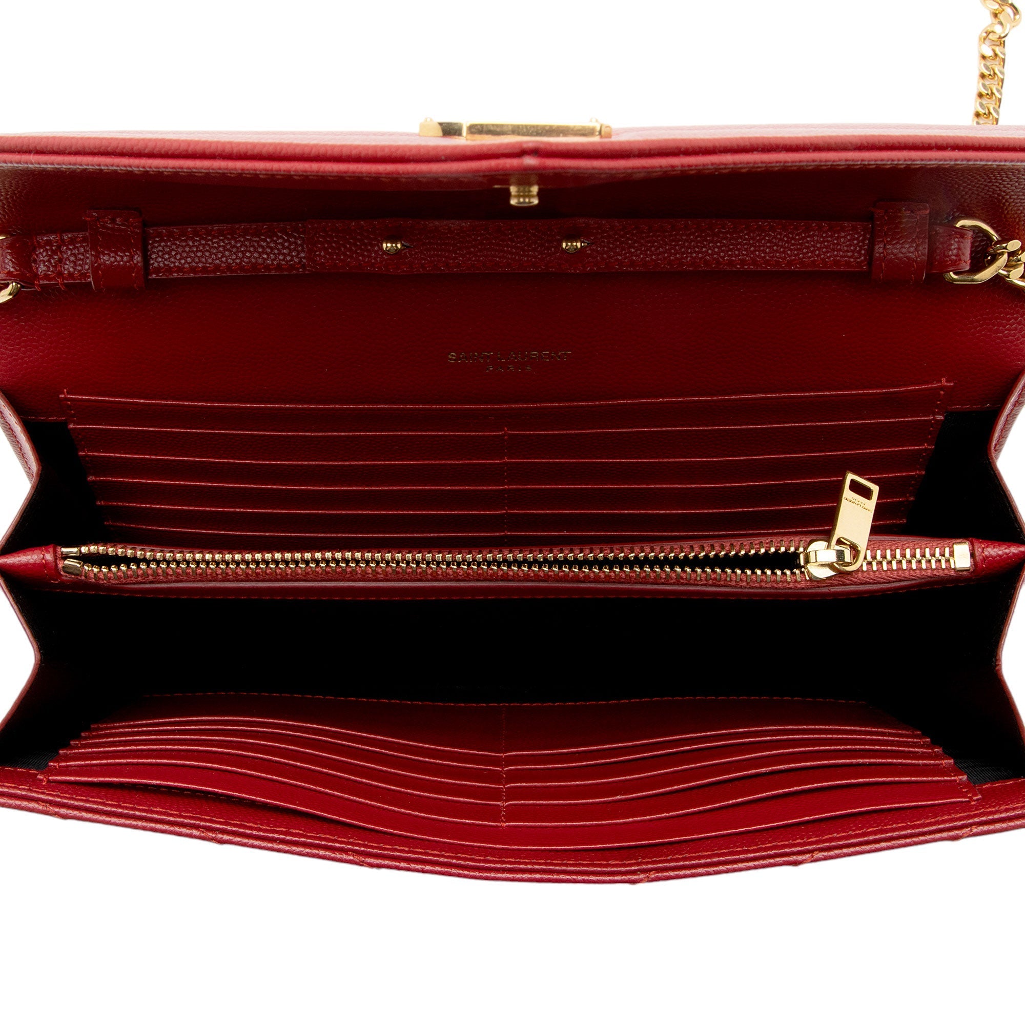 Saint Laurent Matelasse Grain de Poudre Monogram Chain Wallet (SHF-HJdOSr)