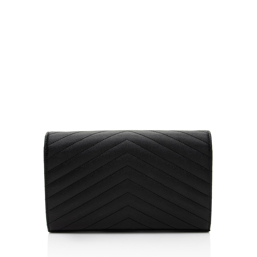 Saint Laurent Matelasse Grain de Poudre Monogram Chain Wallet (SHF-9JGPa8)