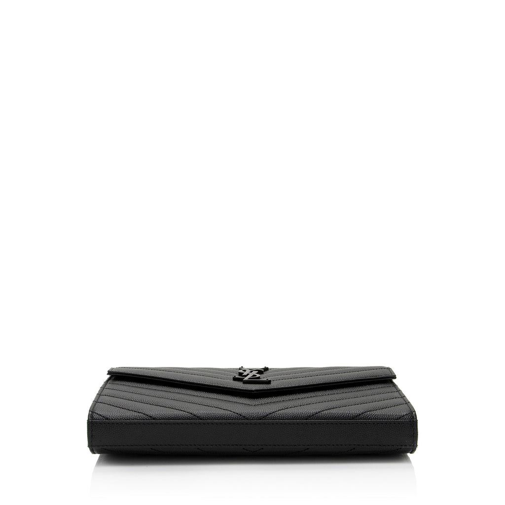 Saint Laurent Matelasse Grain de Poudre Monogram Chain Wallet (SHF-9JGPa8)