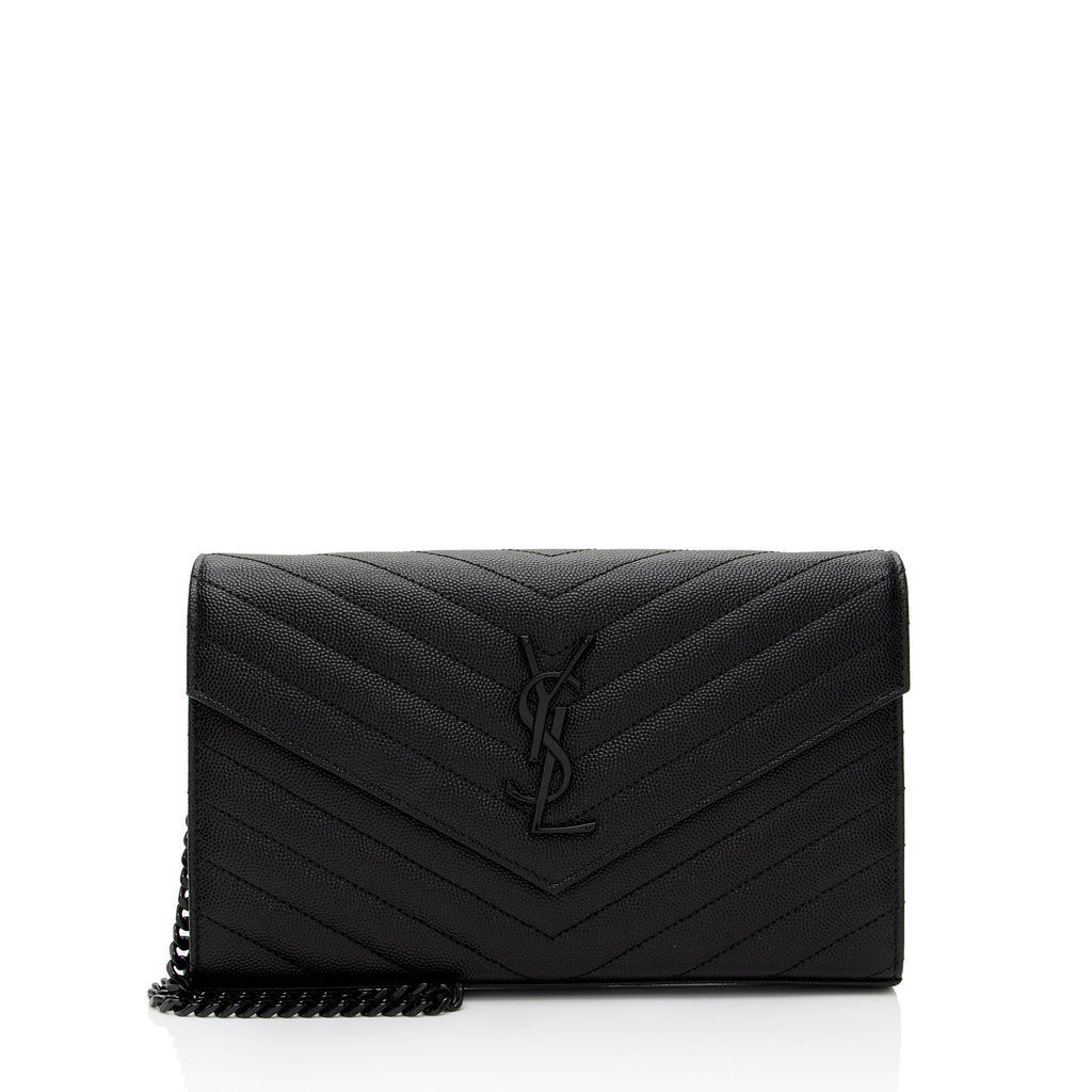 Saint Laurent Matelasse Grain de Poudre Monogram Chain Wallet (SHF-9JGPa8)