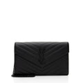 Saint Laurent Matelasse Grain de Poudre Monogram Chain Wallet (SHF-9JGPa8)