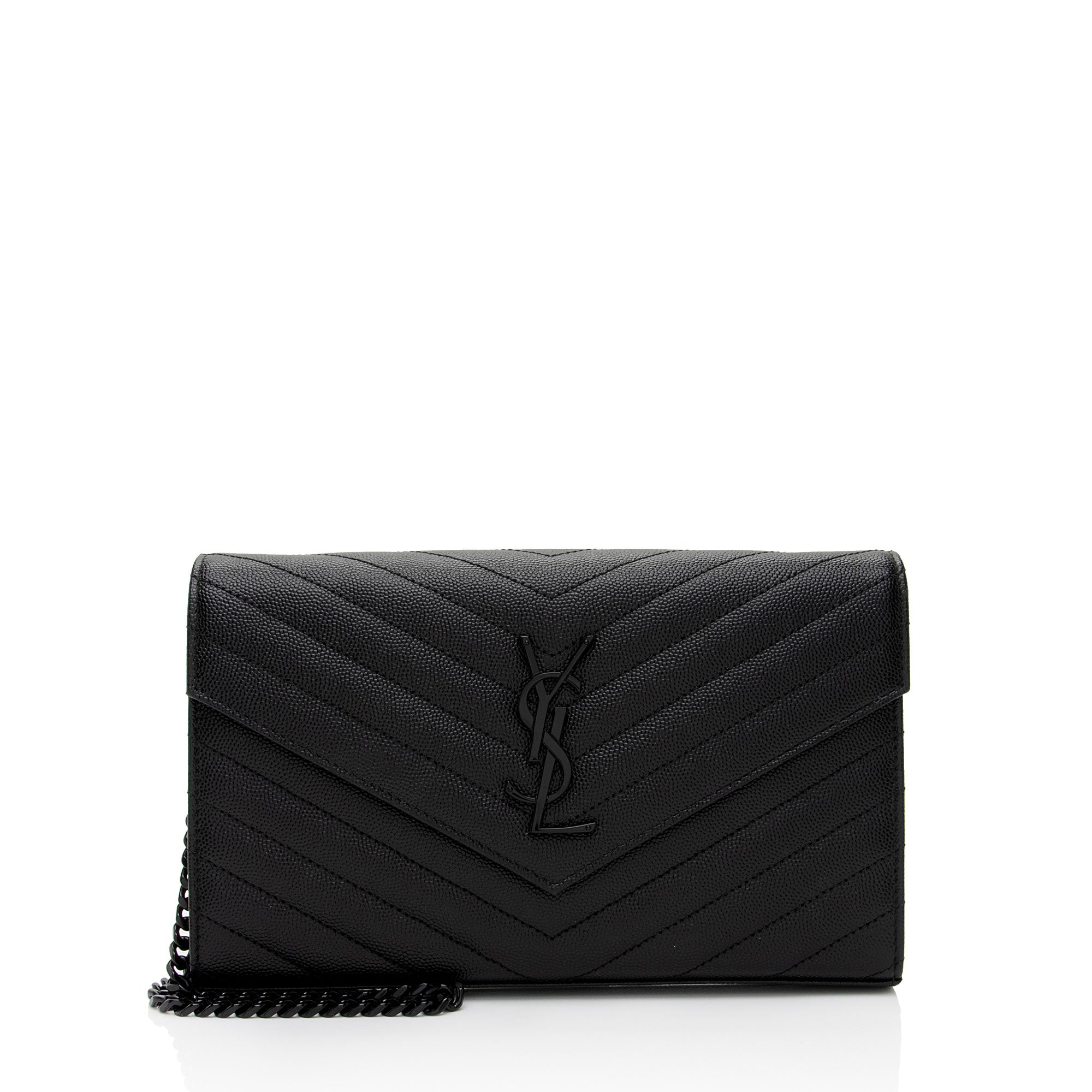 Saint Laurent Matelasse Grain de Poudre Monogram Chain Wallet (SHF-9JGPa8)