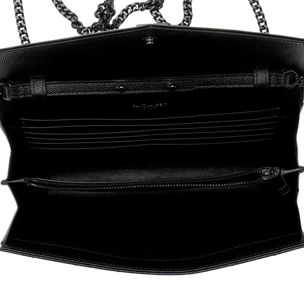 Saint Laurent Matelasse Grain de Poudre Monogram Chain Wallet (SHF-9JGPa8)