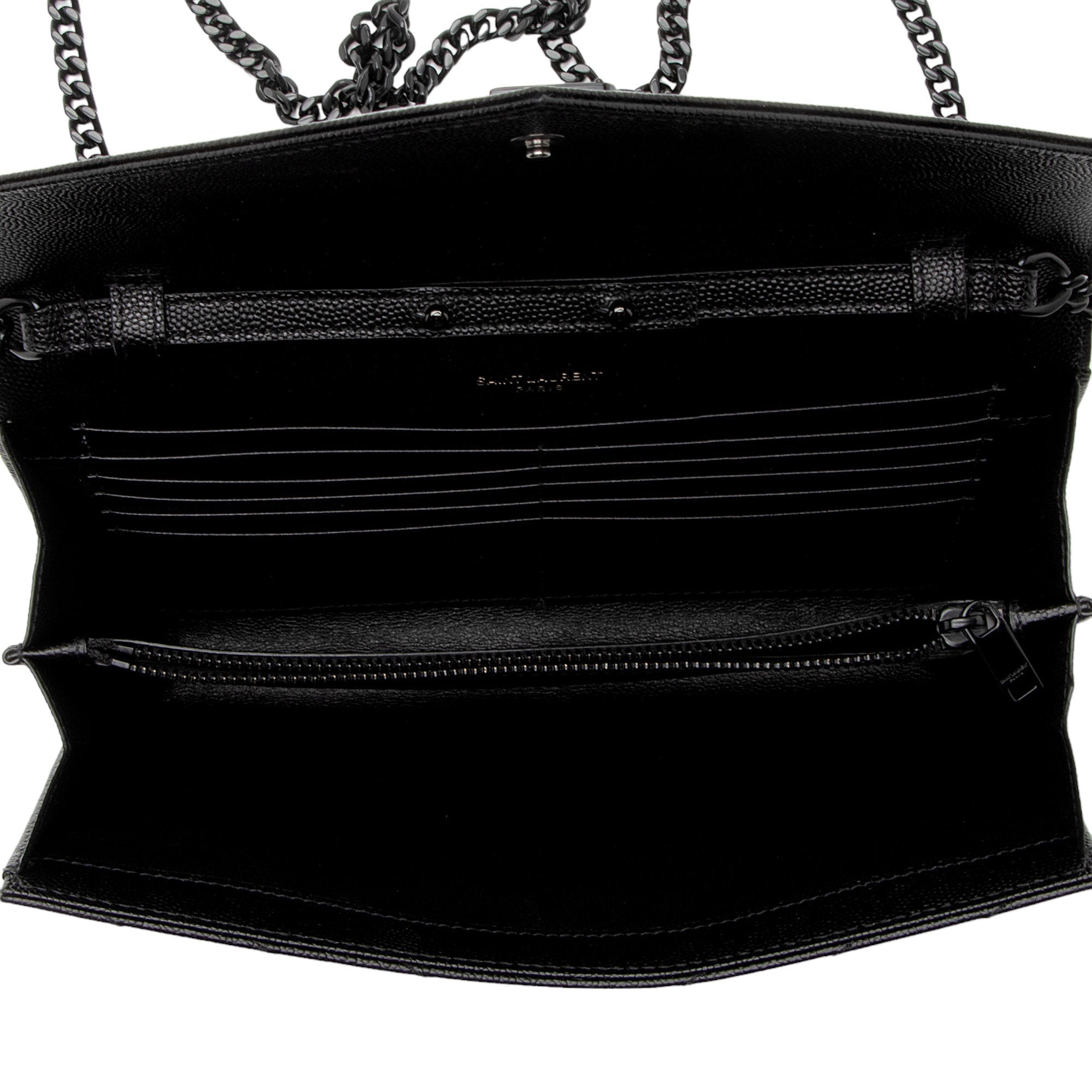 Saint Laurent Matelasse Grain de Poudre Monogram Chain Wallet (SHF-9JGPa8)