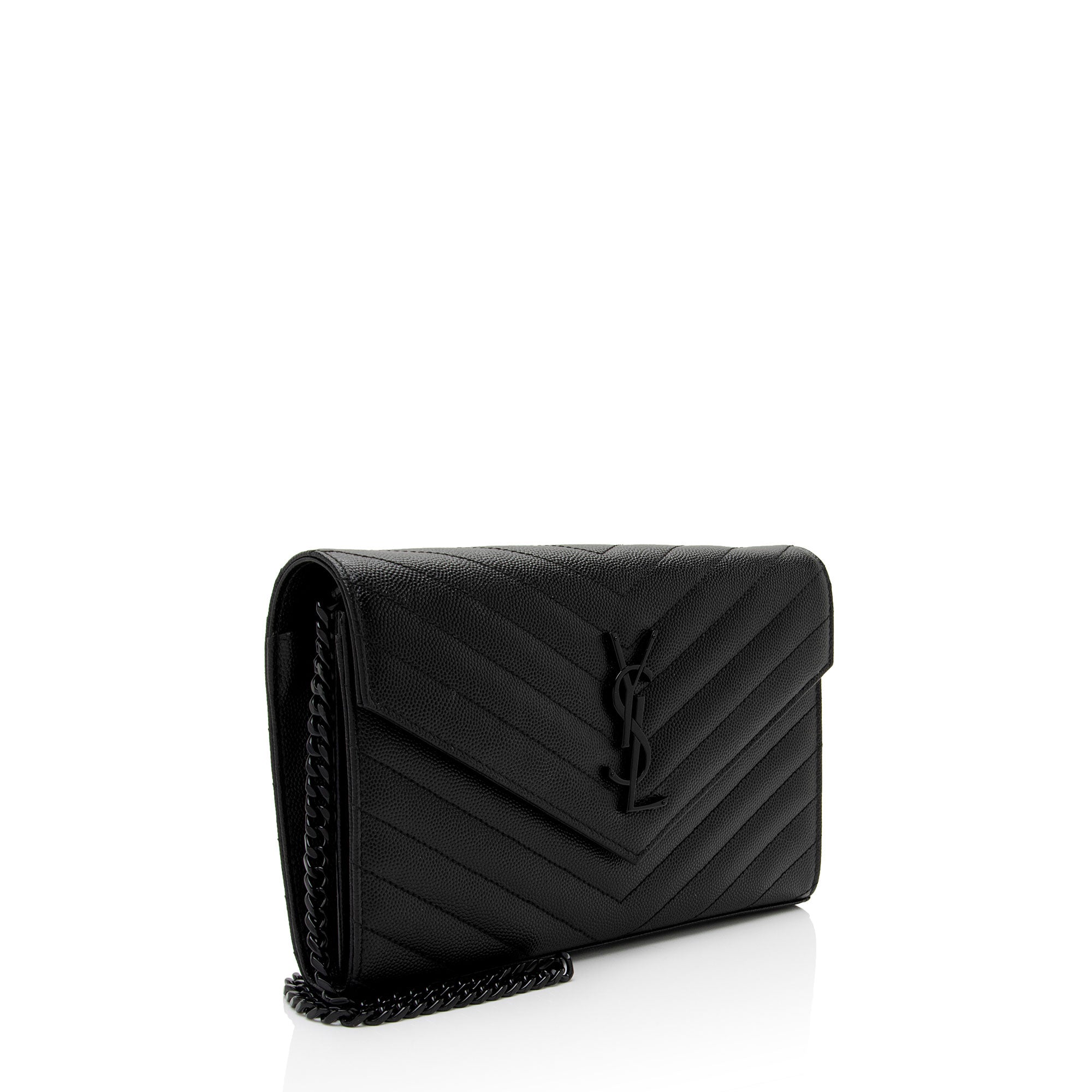 Saint Laurent Matelasse Grain de Poudre Monogram Chain Wallet (SHF-9JGPa8)