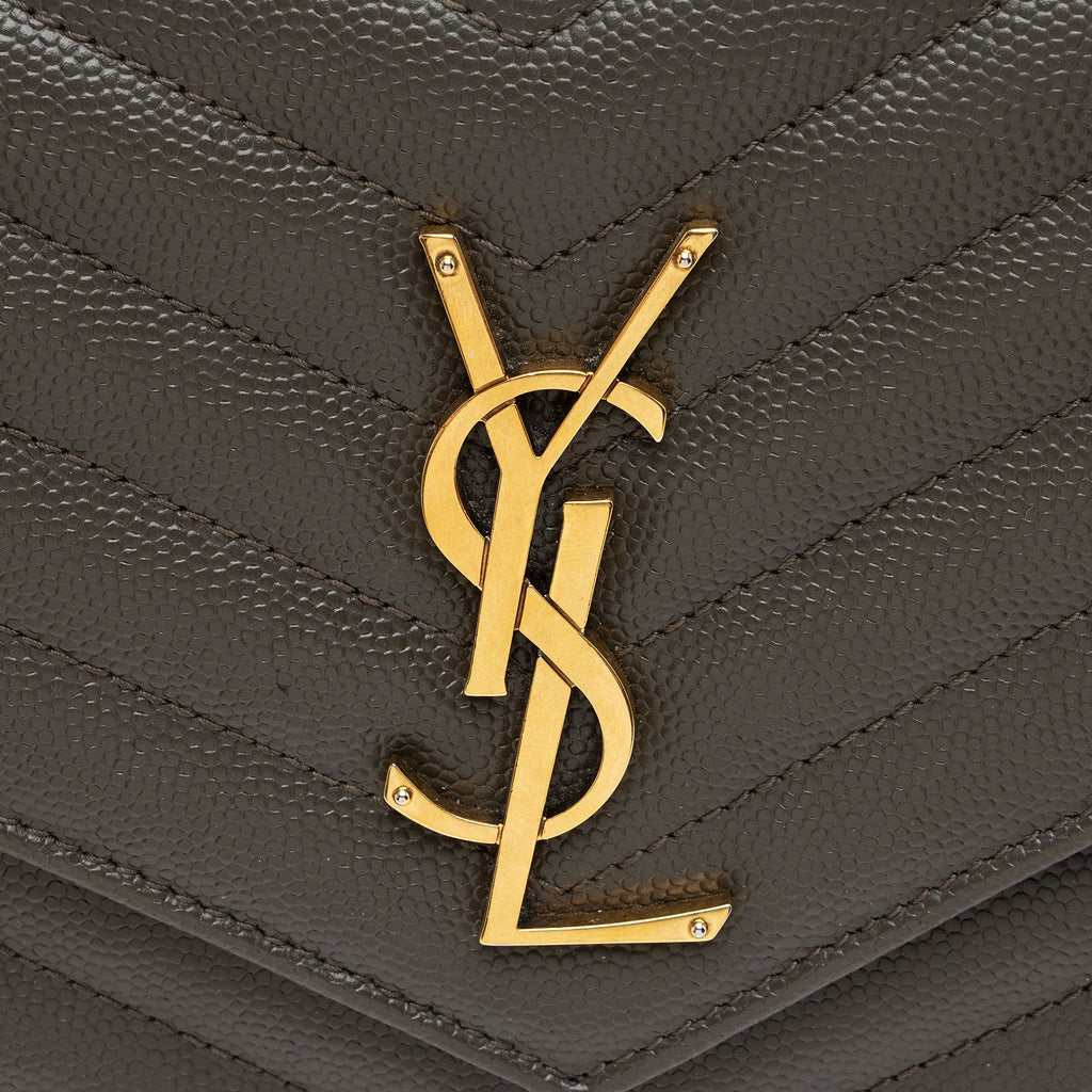 Saint Laurent Matelasse Grain de Poudre Monogram Chain Wallet (SHF-zFHDtw)