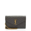 Saint Laurent Matelasse Grain de Poudre Monogram Chain Wallet (SHF-zFHDtw)