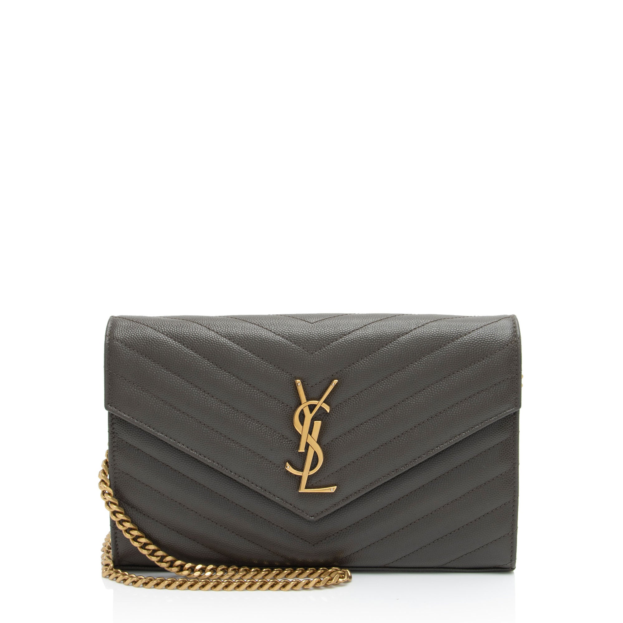 Saint Laurent Matelasse Grain de Poudre Monogram Chain Wallet (SHF-zFHDtw)