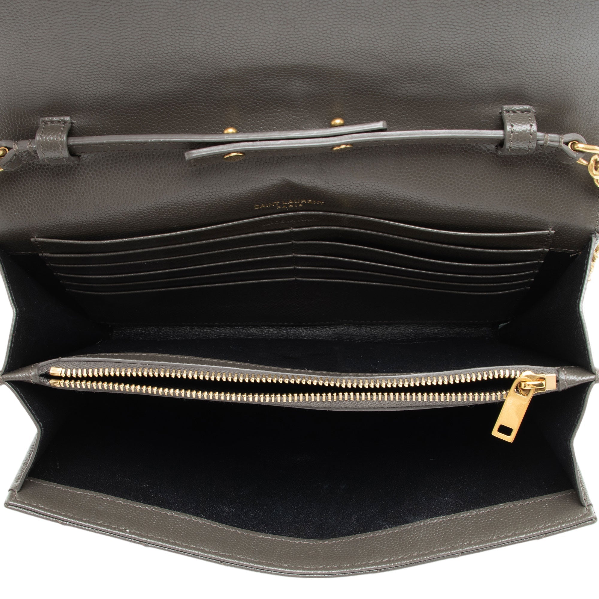 Saint Laurent Matelasse Grain de Poudre Monogram Chain Wallet (SHF-zFHDtw)