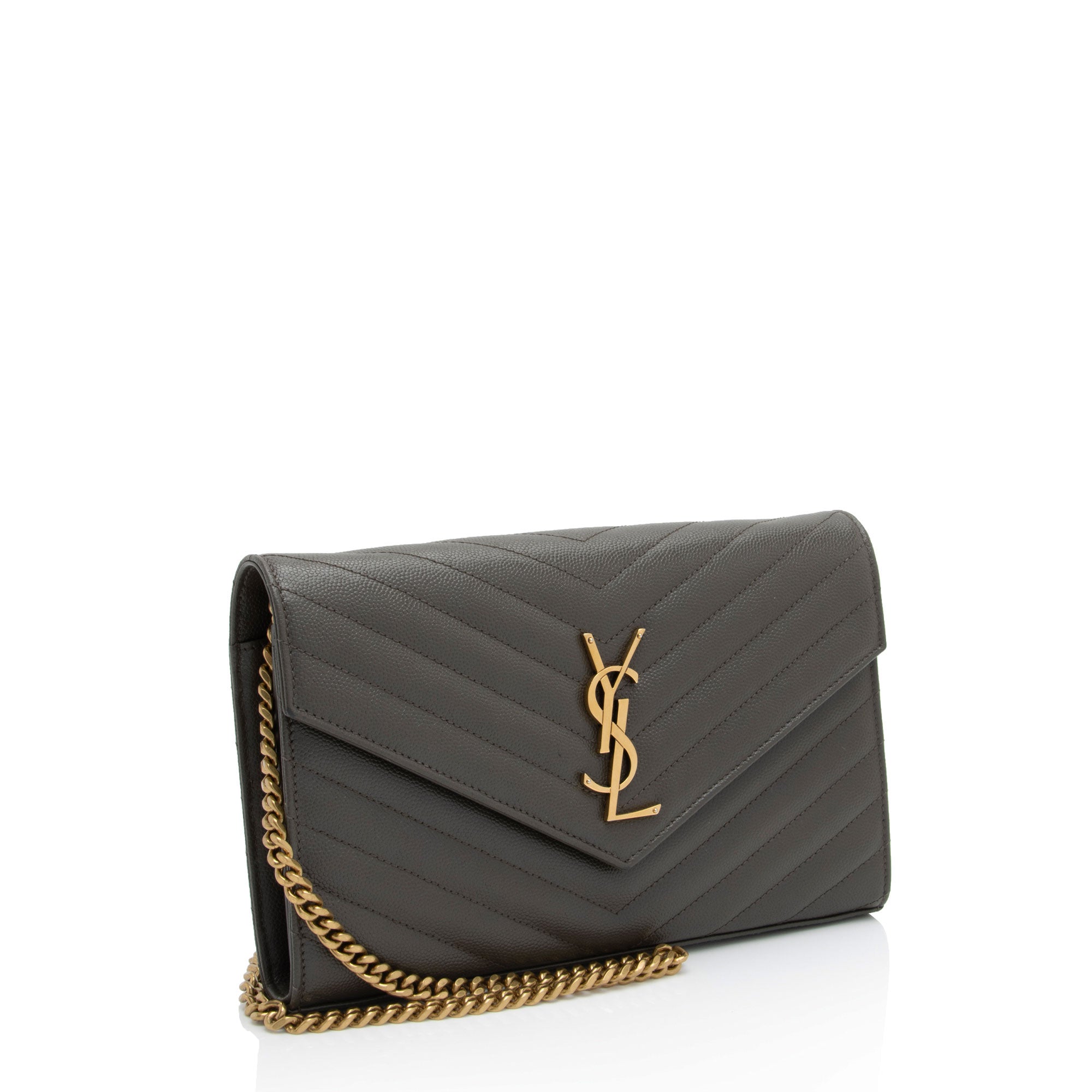 Saint Laurent Matelasse Grain de Poudre Monogram Chain Wallet (SHF-zFHDtw)