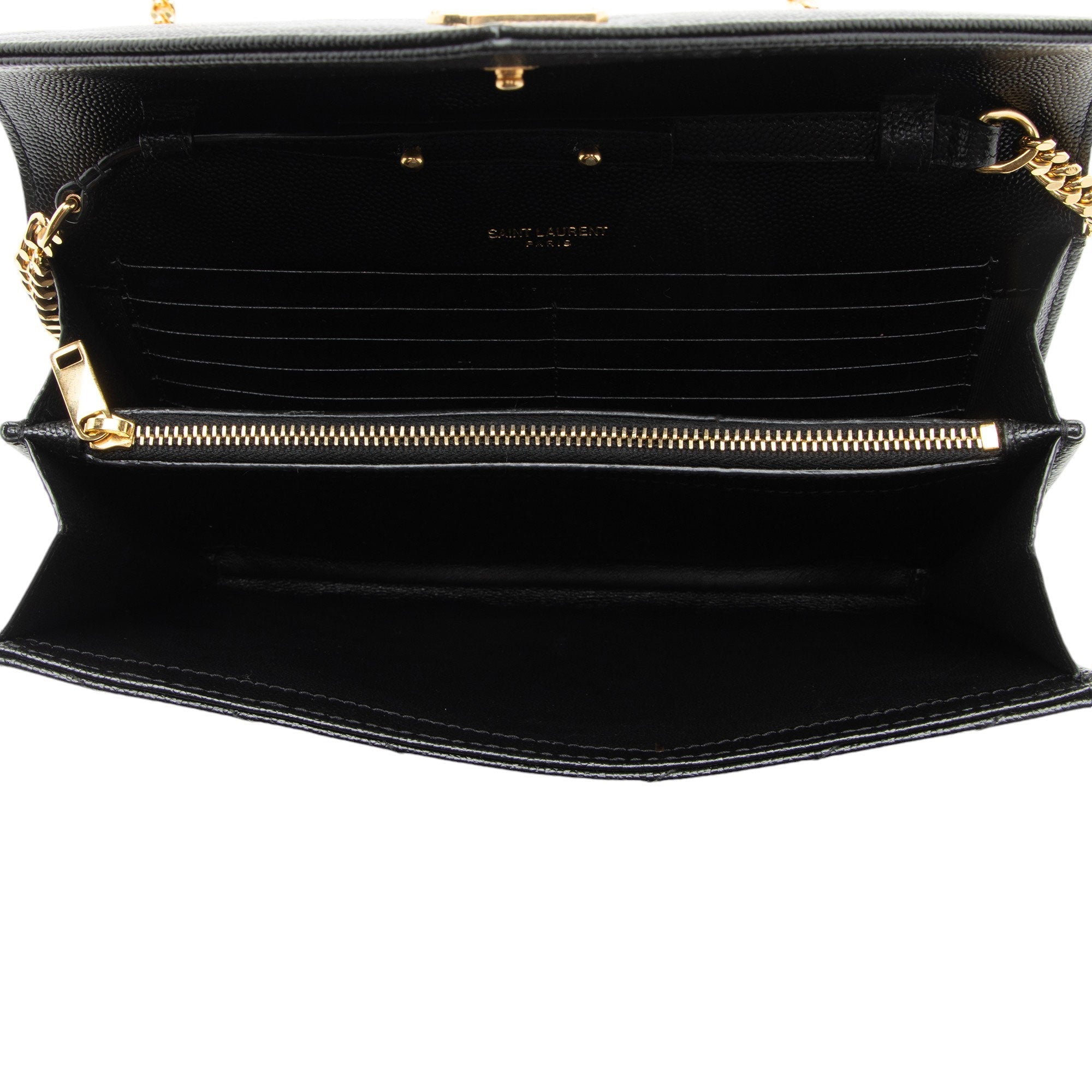 Saint Laurent Matelasse Grain de Poudre Monogram Chain Wallet (SHF-AaSbvm)