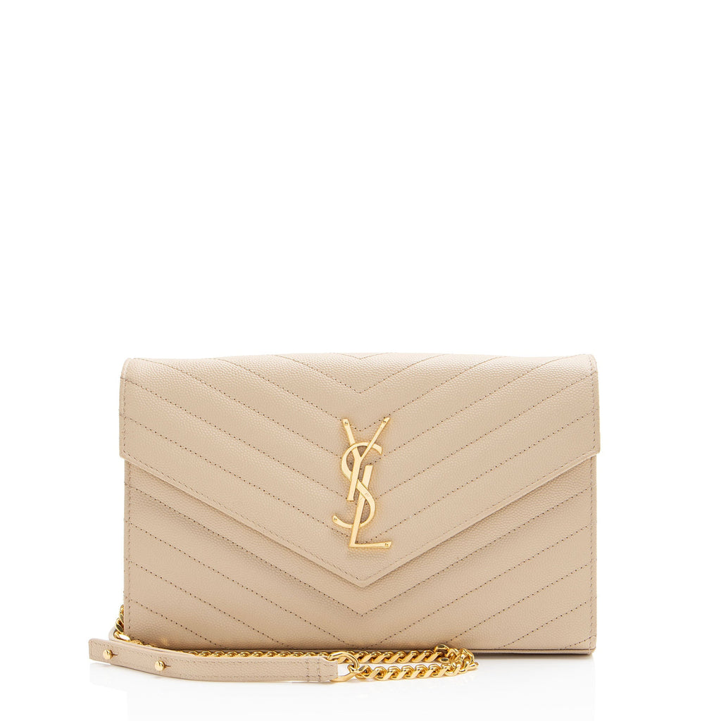 Saint Laurent Matelasse Grain de Poudre Monogram Chain Wallet (SHF-4h5maT)