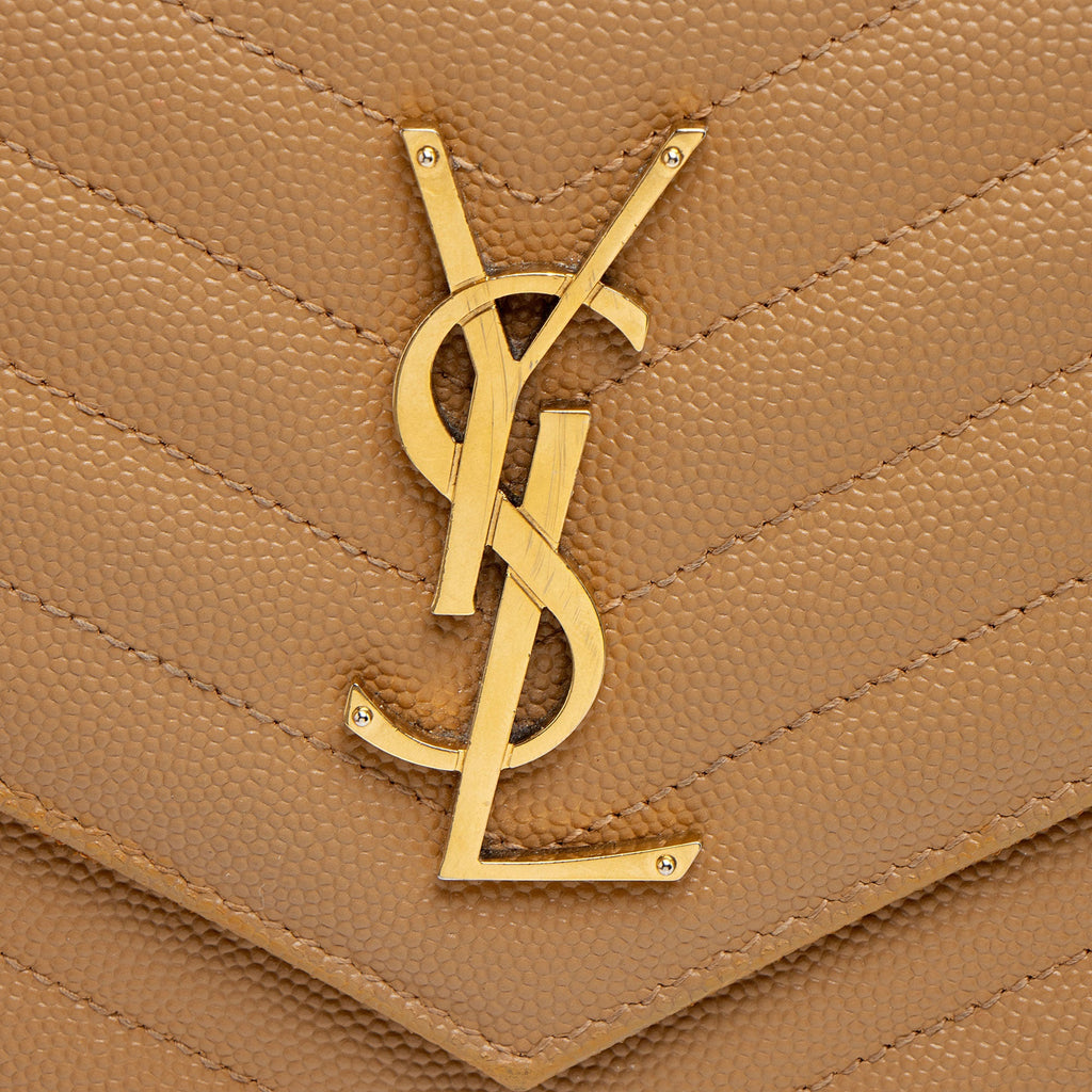 Saint Laurent Matelasse Grain de Poudre Monogram Chain Wallet (SHF-VGvD82)