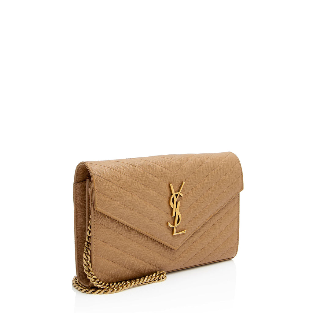 Saint Laurent Matelasse Grain de Poudre Monogram Chain Wallet (SHF-VGvD82)