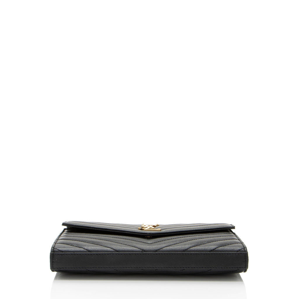 Saint Laurent Matelasse Grain de Poudre Monogram Chain Wallet (SHF-CtcP6l)