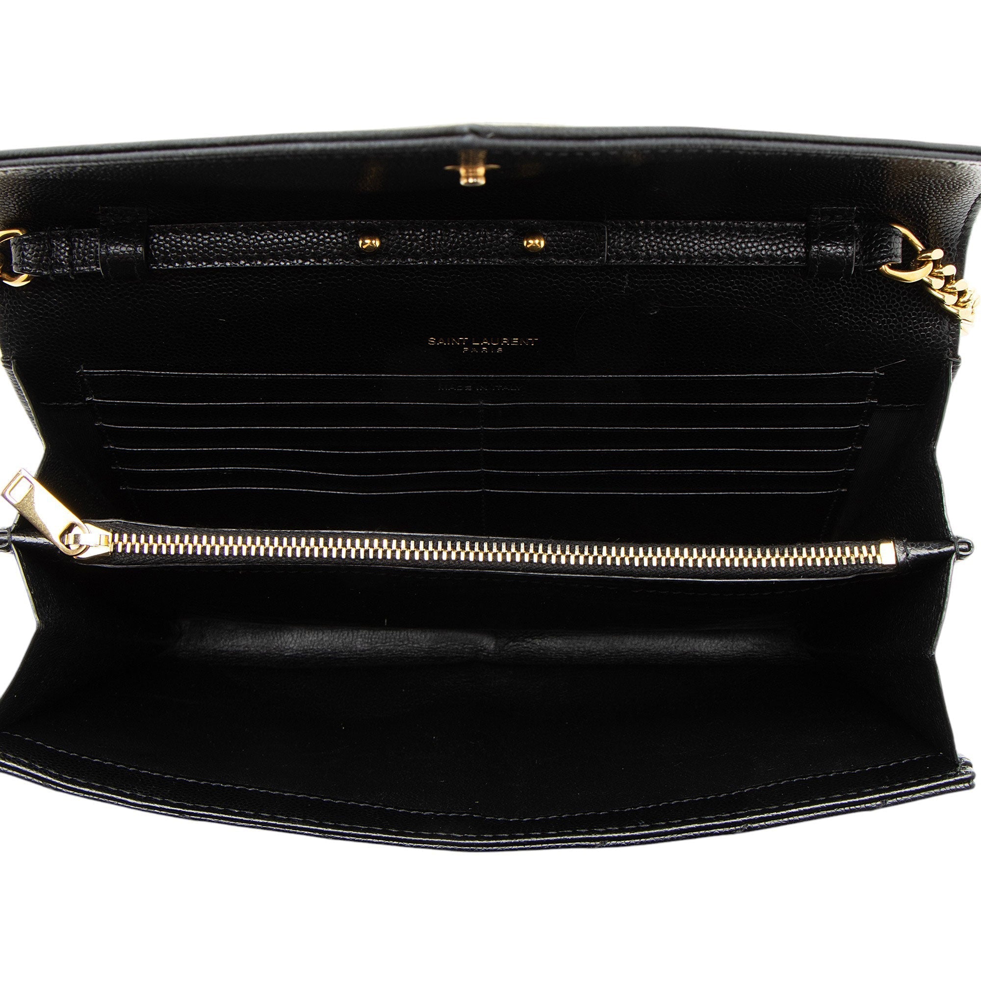 Saint Laurent Matelasse Grain de Poudre Monogram Chain Wallet (SHF-CtcP6l)