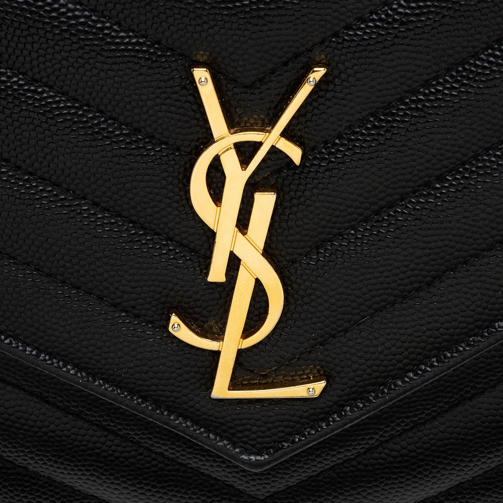 Saint Laurent Matelasse Grain de Poudre Monogram Chain Wallet (SHF-fpbhkV)