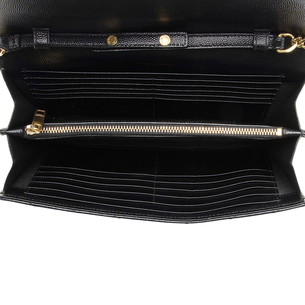 Saint Laurent Matelasse Grain de Poudre Monogram Chain Wallet (SHF-fpbhkV)