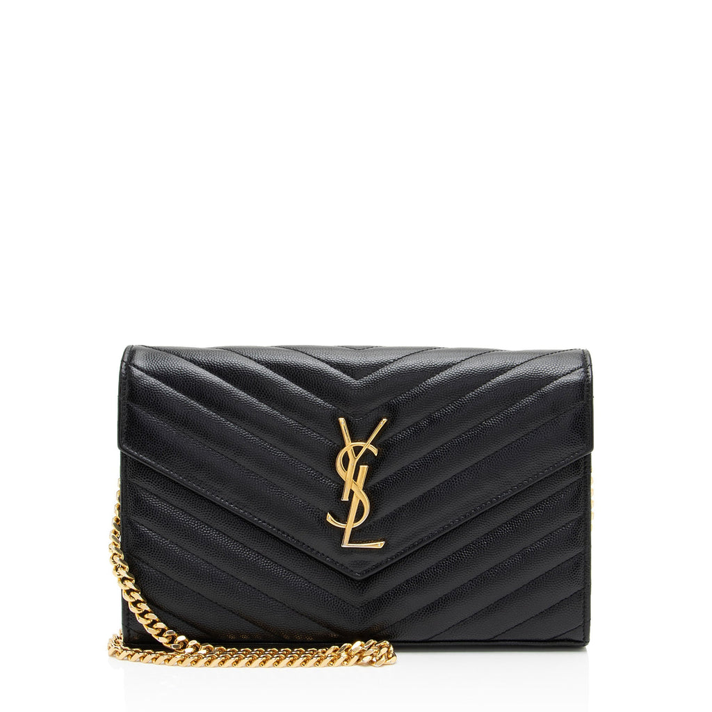 Saint Laurent Matelasse Grain de Poudre Monogram Chain Wallet