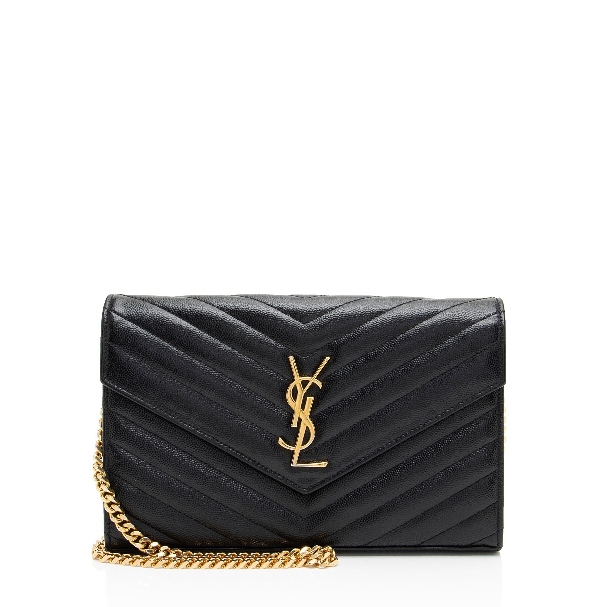 Saint Laurent Matelasse Grain de Poudre Monogram Chain Wallet