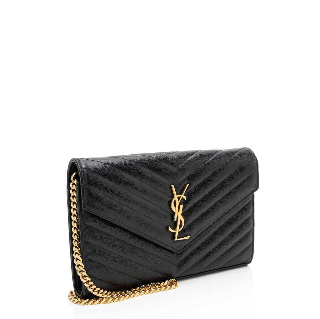 Saint Laurent Matelasse Grain de Poudre Monogram Chain Wallet