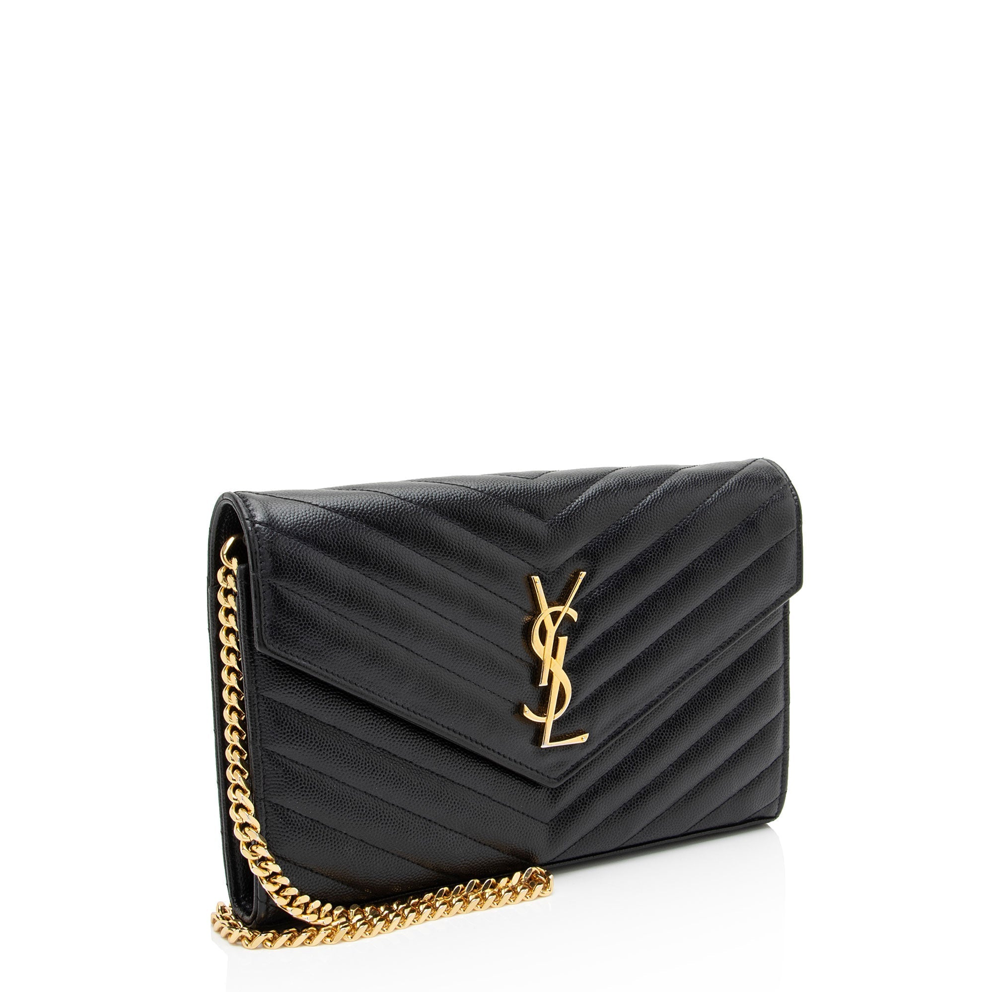 Saint Laurent Matelasse Grain de Poudre Monogram Chain Wallet