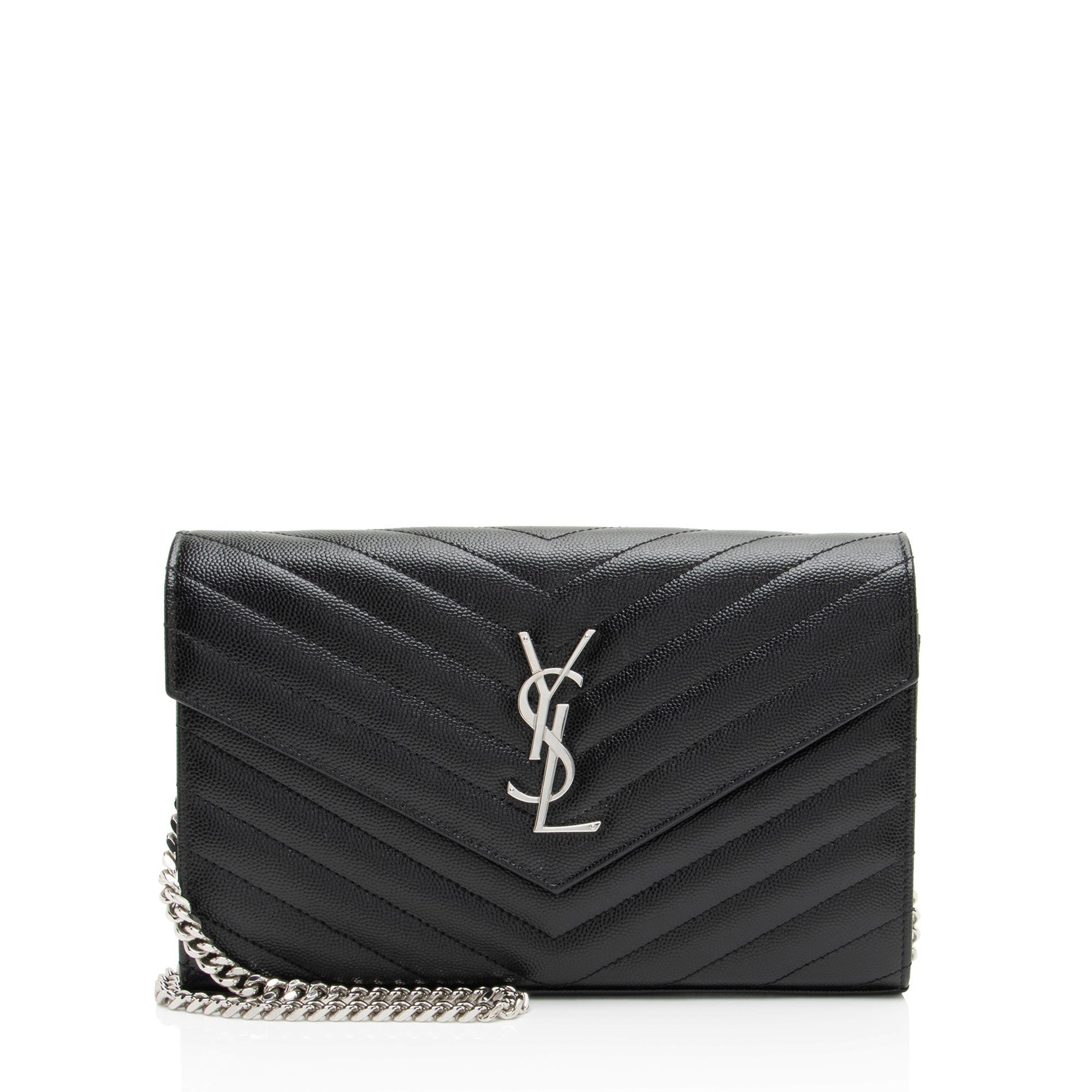 Saint Laurent Matelasse Grain de Poudre Monogram Chain Wallet