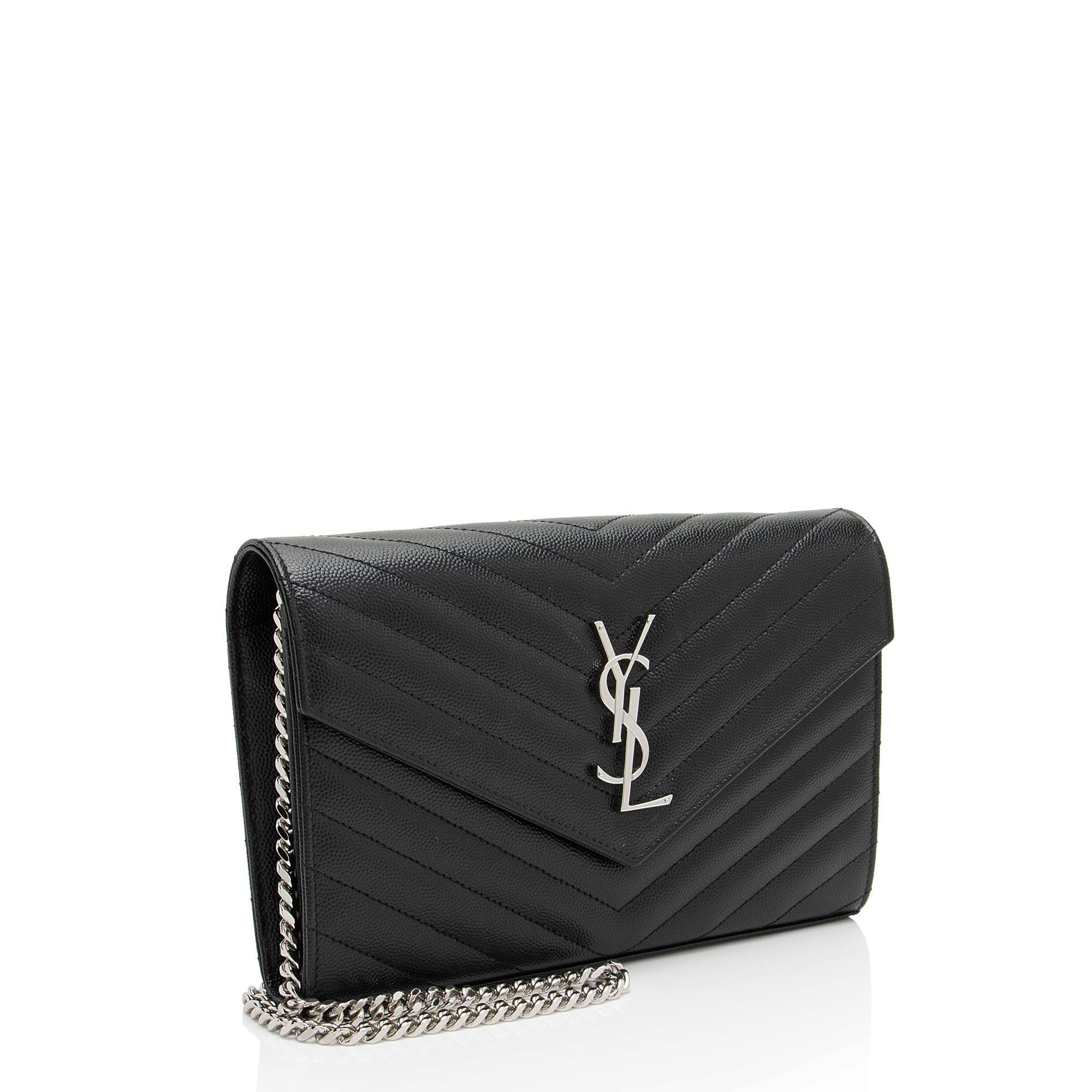 Saint Laurent Matelasse Grain de Poudre Monogram Chain Wallet
