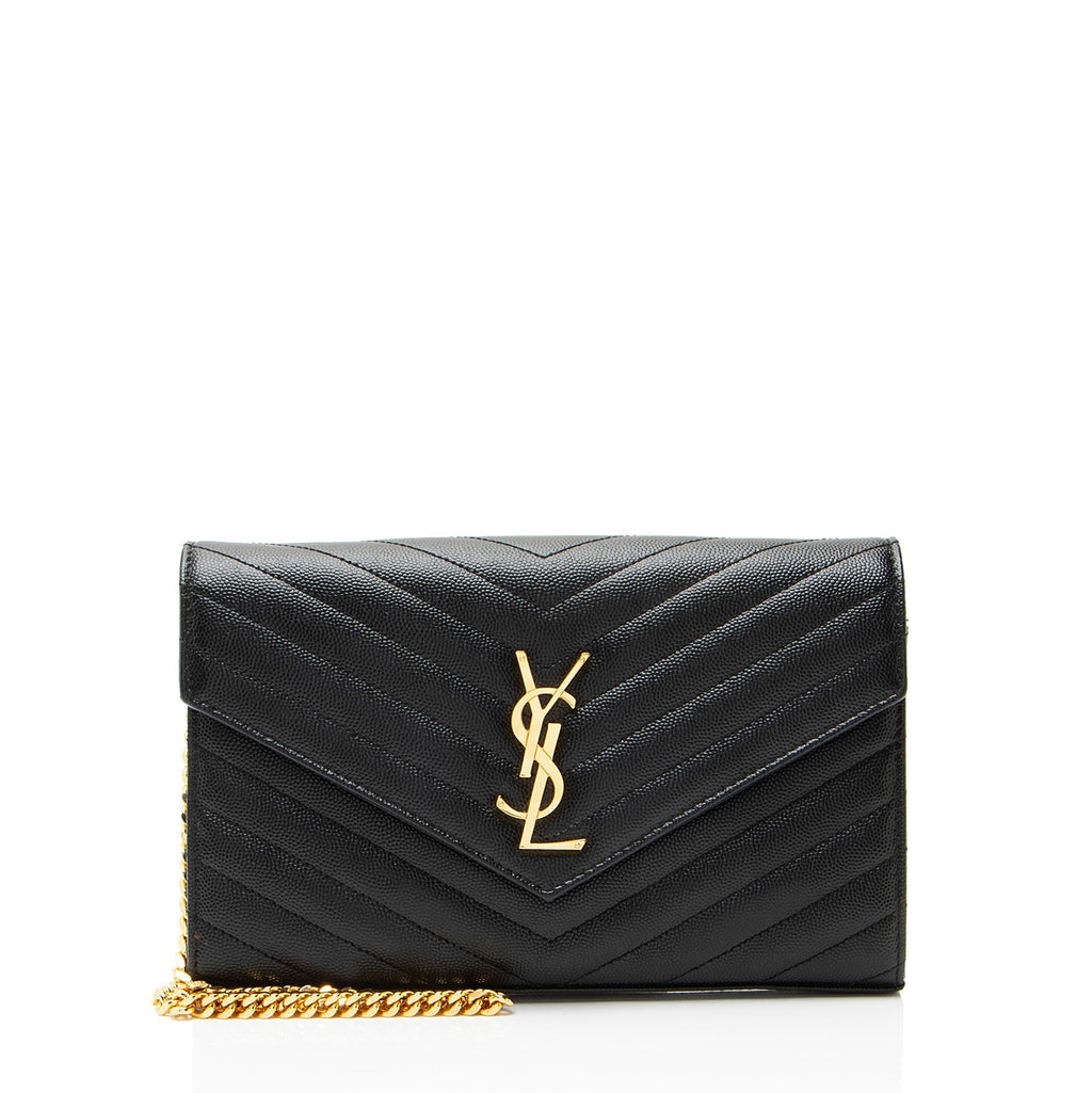 Saint Laurent Matelasse Grain de Poudre Monogram Chain Wallet