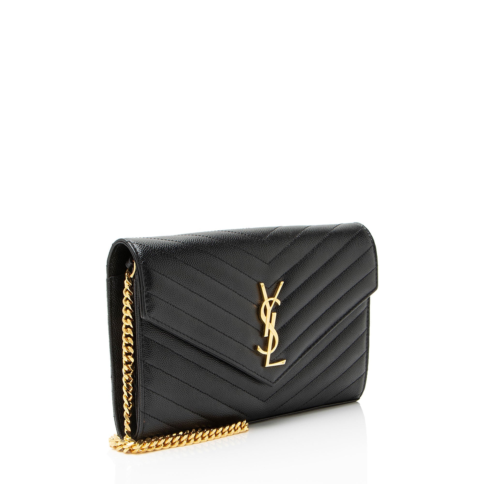 Saint Laurent Matelasse Grain de Poudre Monogram Chain Wallet