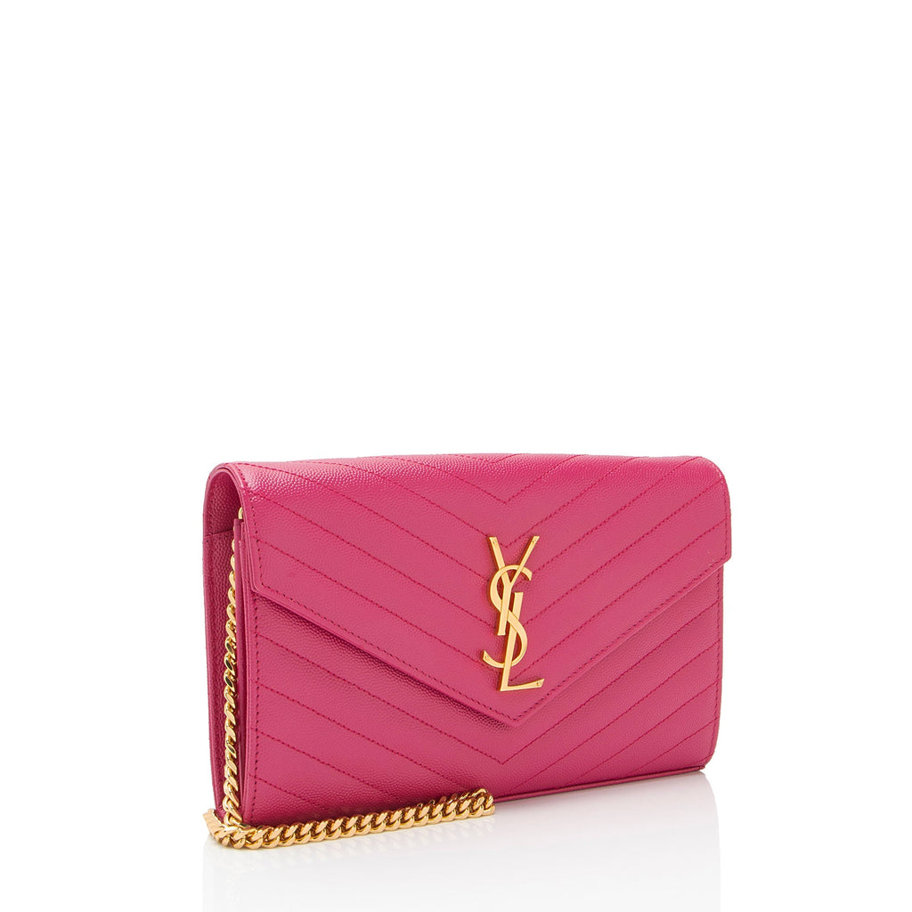 Saint Laurent Matelasse Grain de Poudre Monogram Chain Wallet